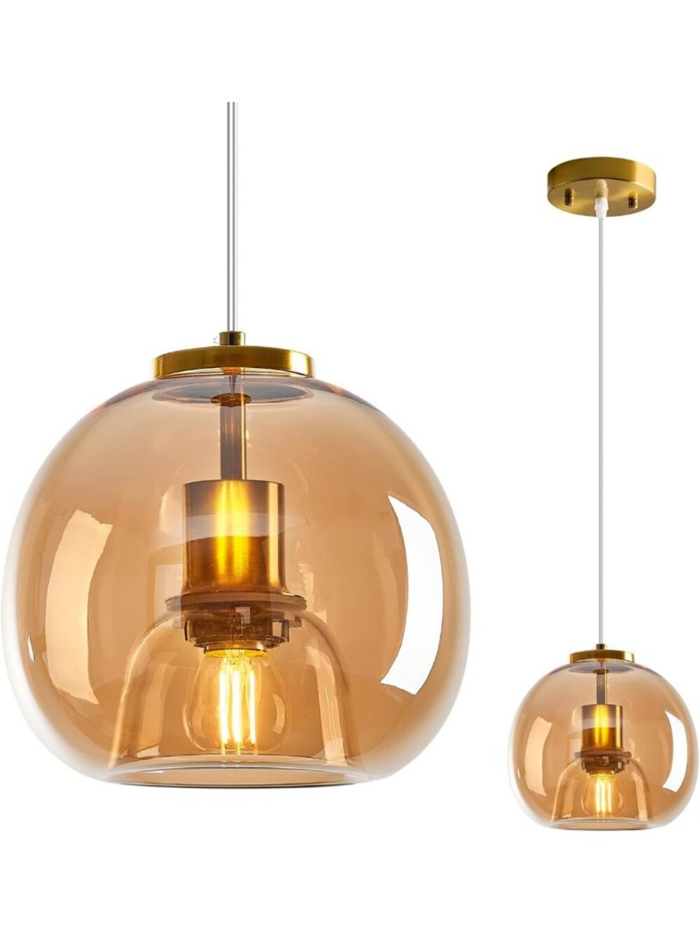 Stylish Amber Glass Pendant Light for Kitchen Island - 7.87" Modern Fixture